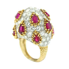 1960s Diamond and Ruby Bombe Cocktail Ring