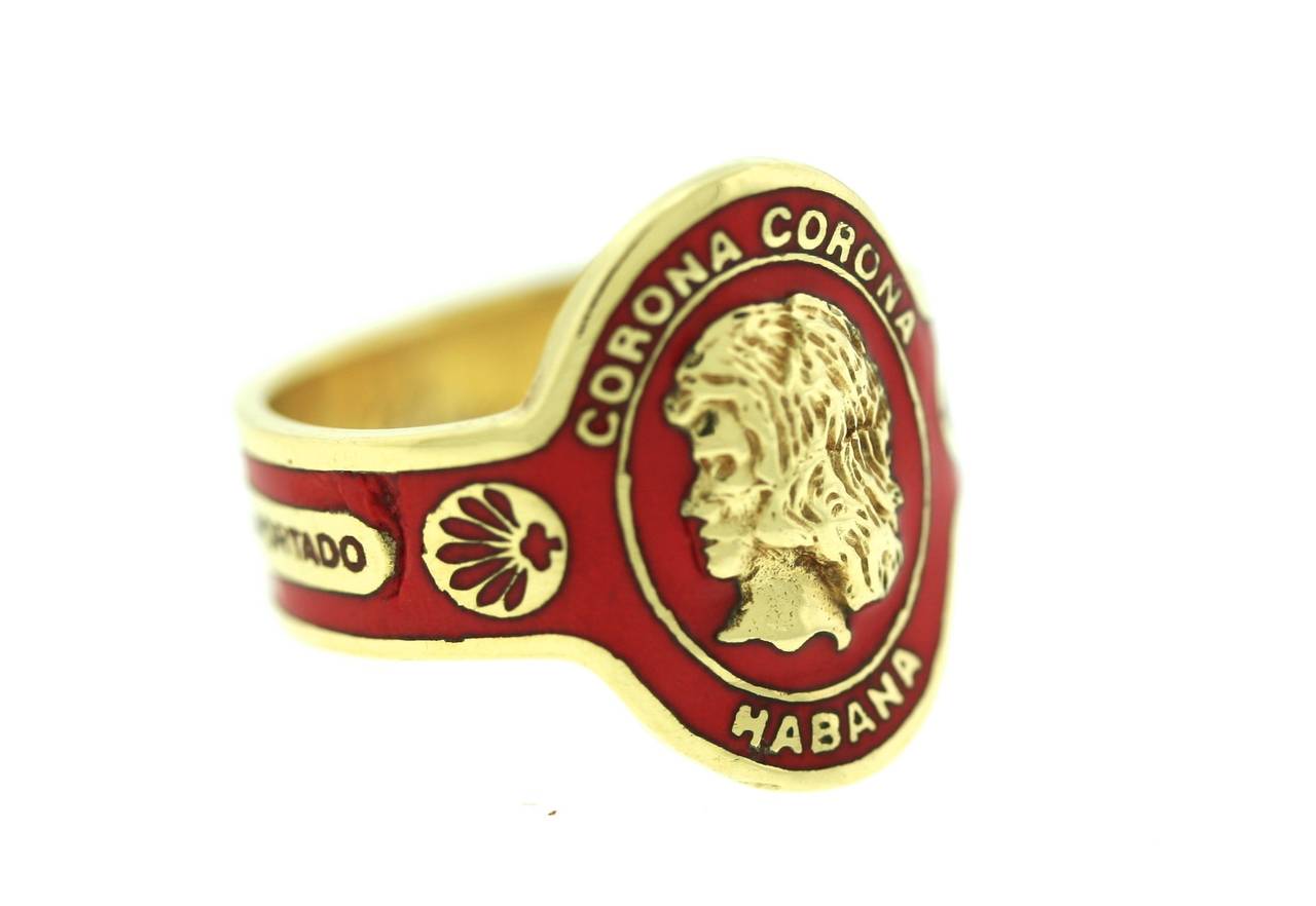 Women's 1970s Cartier Enamel Gold Cigar Band Ring