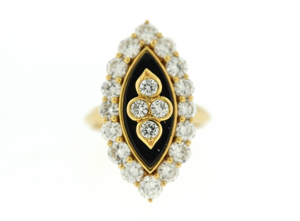 Women's Van Cleef & Arpels Paris Onyx Diamond Gold Navette Ring