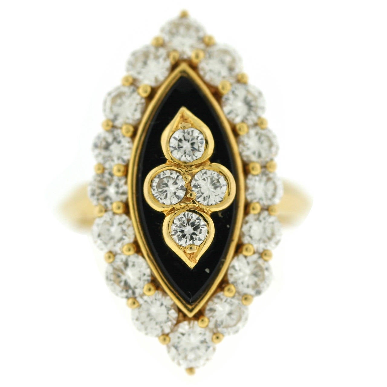 Van Cleef & Arpels Paris Onyx Diamond Gold Navette Ring