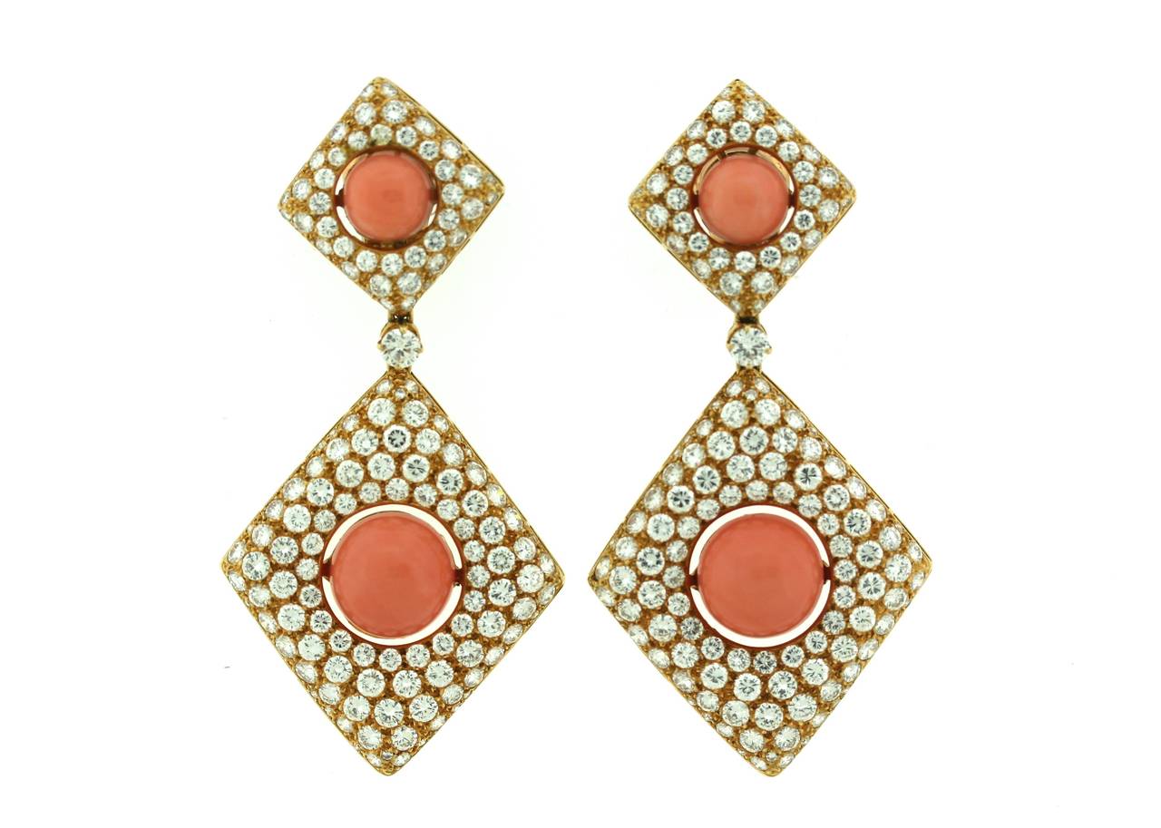 Women's An Important Pair of Van Cleef & Arpels Coral and Diamond Earrings For Sale