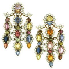 A Pair of Glamorous Sapphire and Diamond Chandelier Earrings