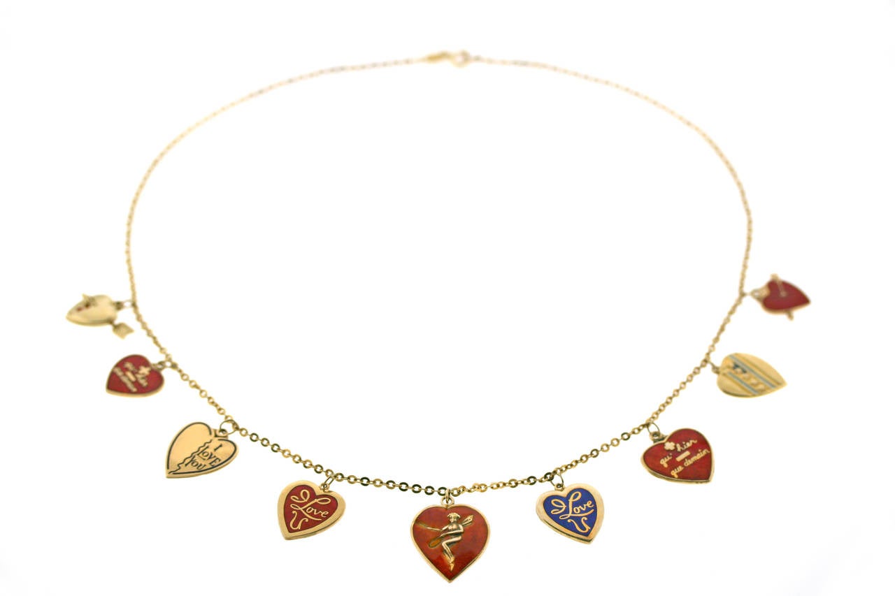 Women's Enamel Gold Heart Charm Necklace