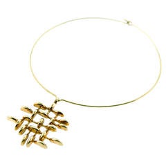 Gold Grid Pendant on Neck Wire