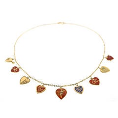 Enamel Gold Heart Charm Necklace