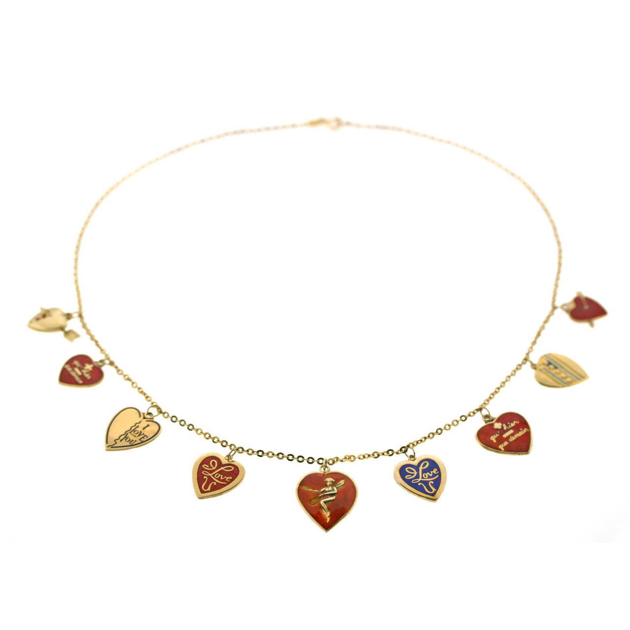 Enamel Gold Heart Charm Necklace