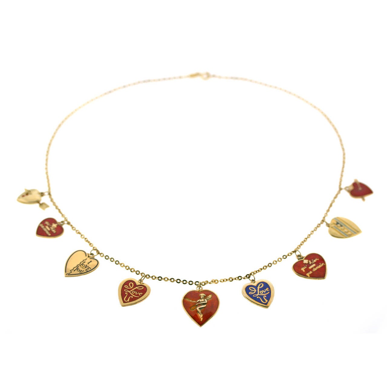 Enamel Gold Heart Charm Necklace