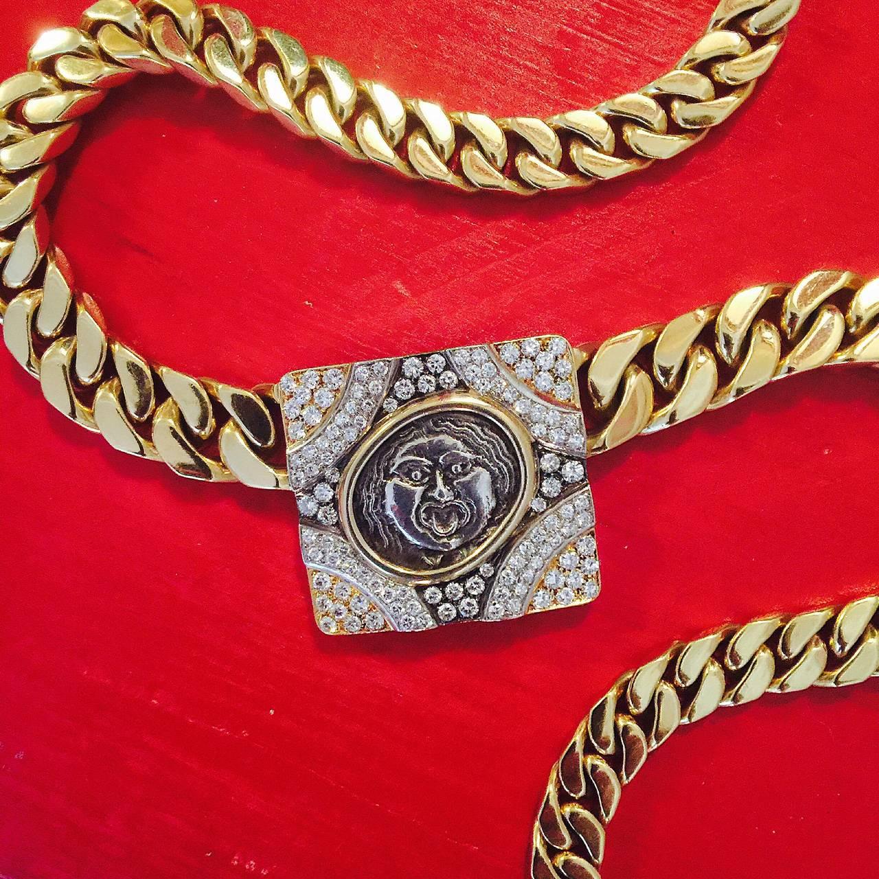 Women's Bulgari Ancient Coin Diamond Necklace For Sale