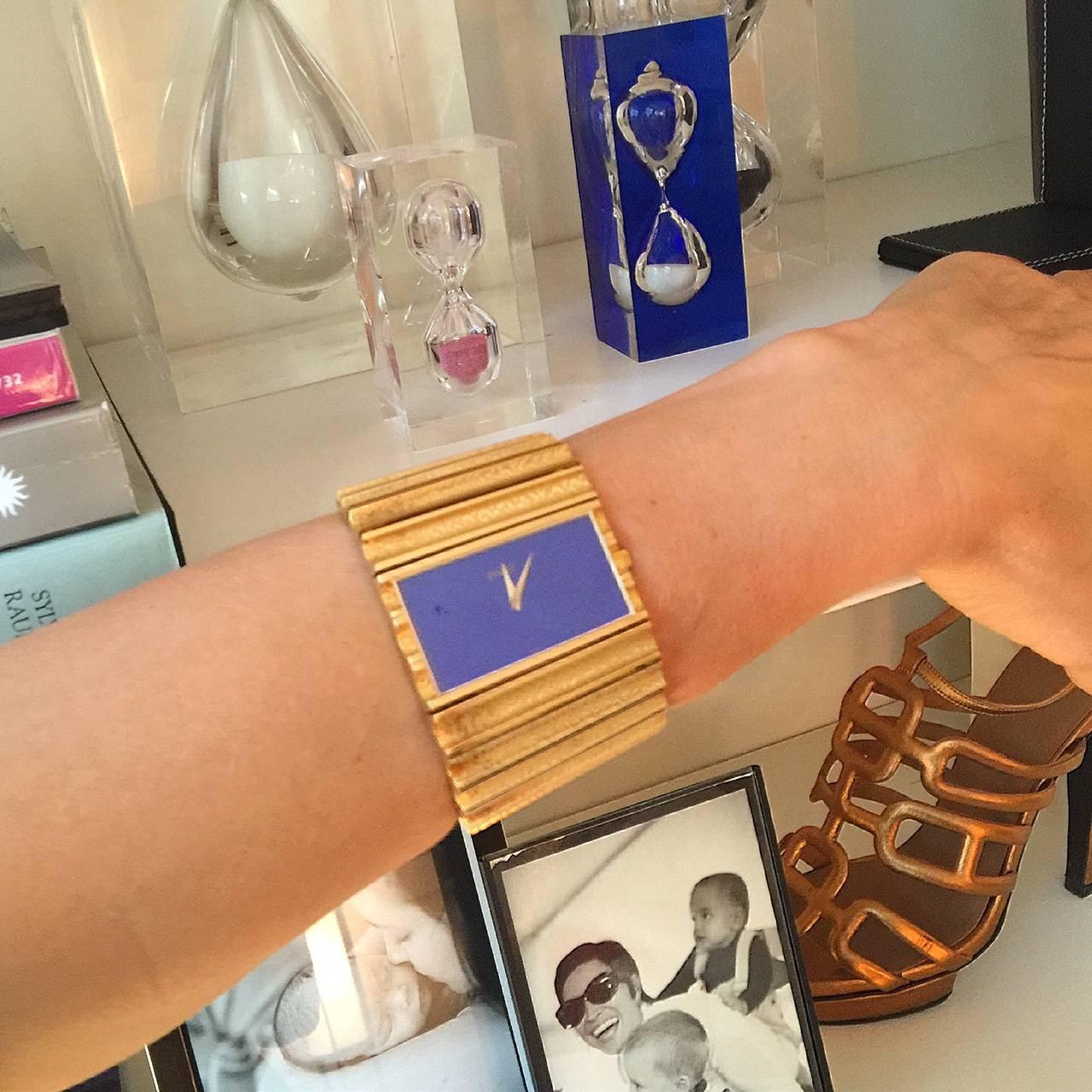 Women's Piaget 1970s Gold and Lapis Bracelet Watch