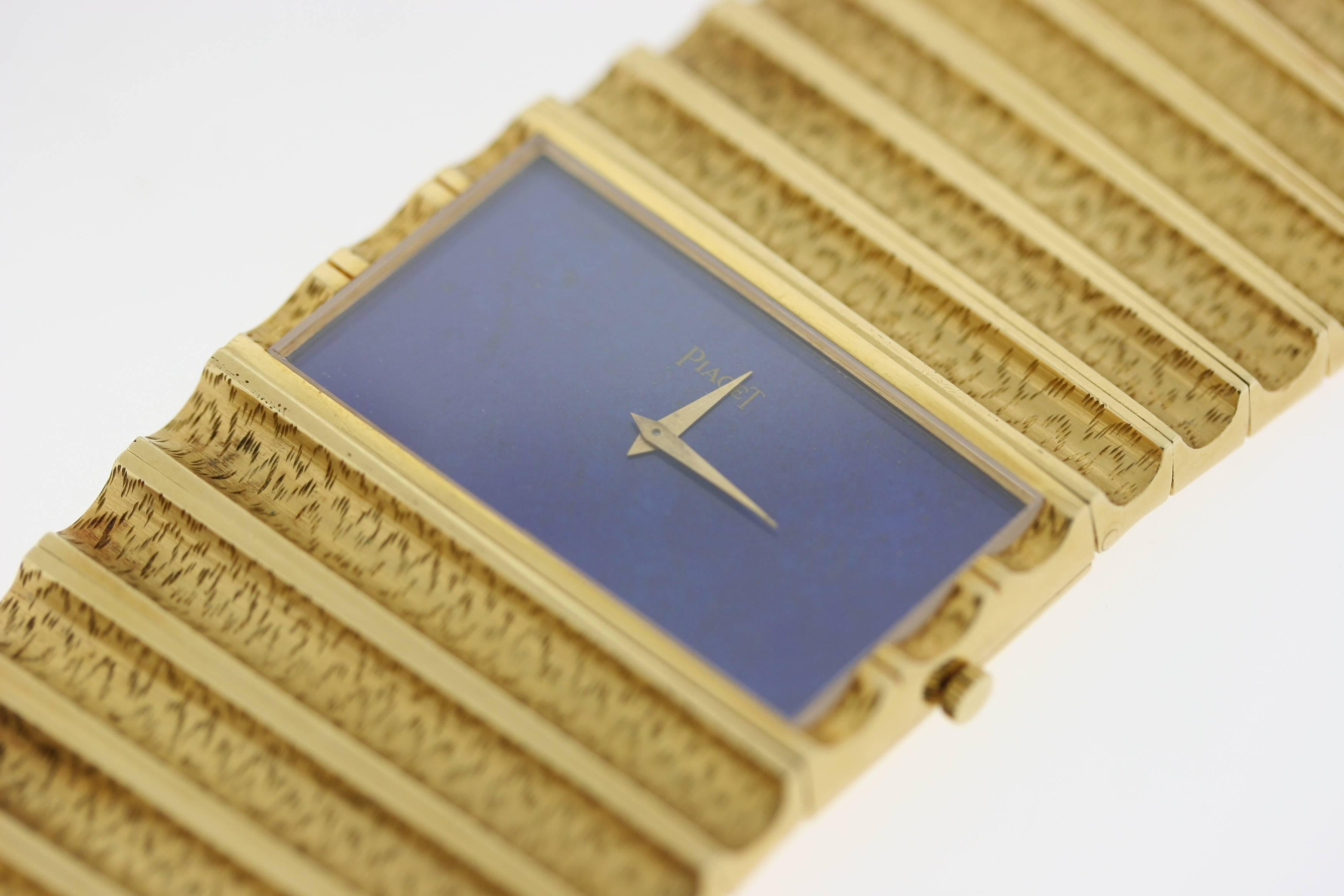 Piaget 1970s Gold and Lapis Bracelet Watch In Excellent Condition In New York, NY