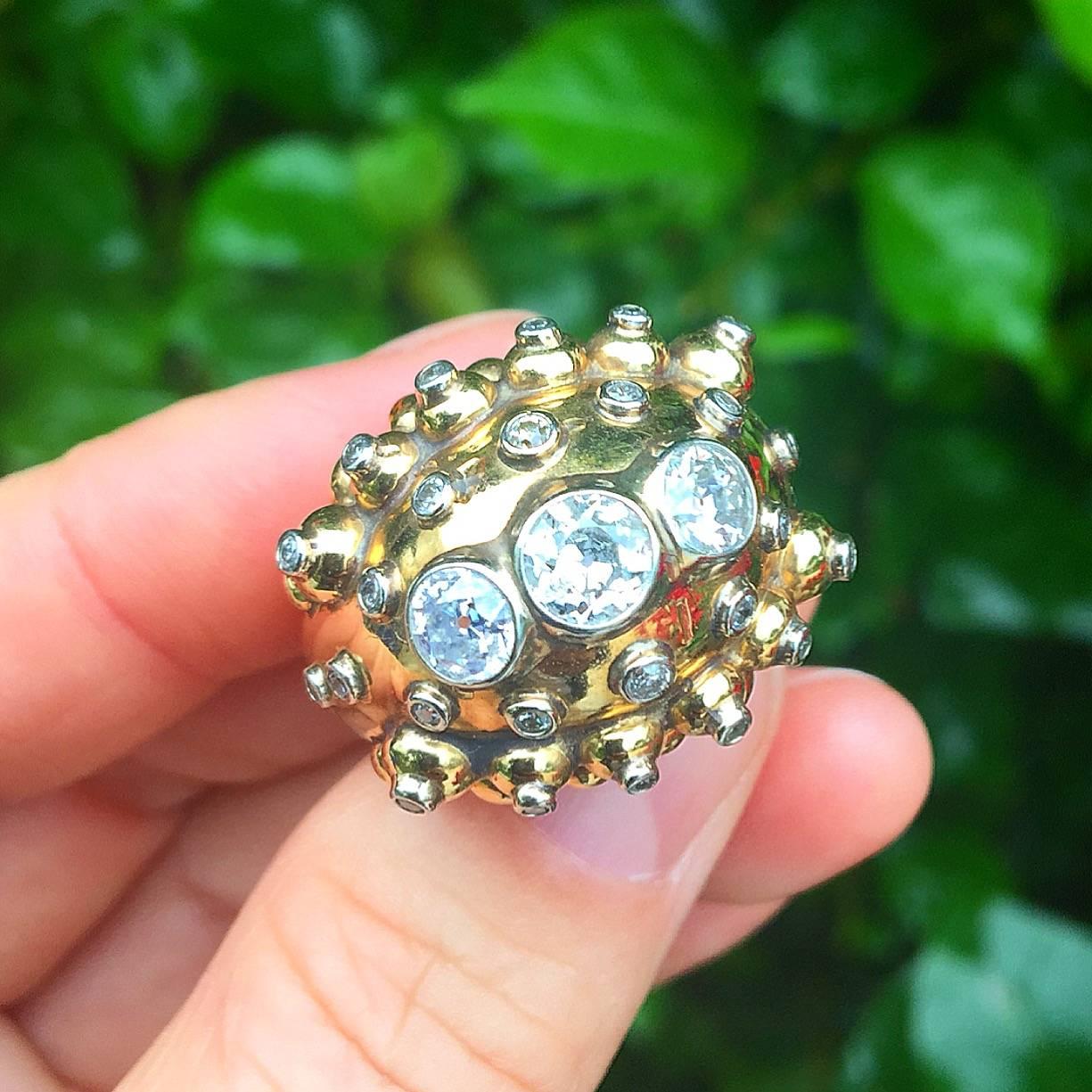 French Diamond Gold Bombe Ring For Sale 1