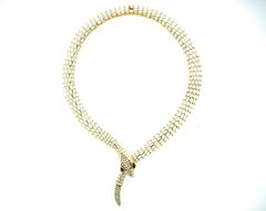 Illario Enamel Emerald Diamond Gold Serpent Necklace