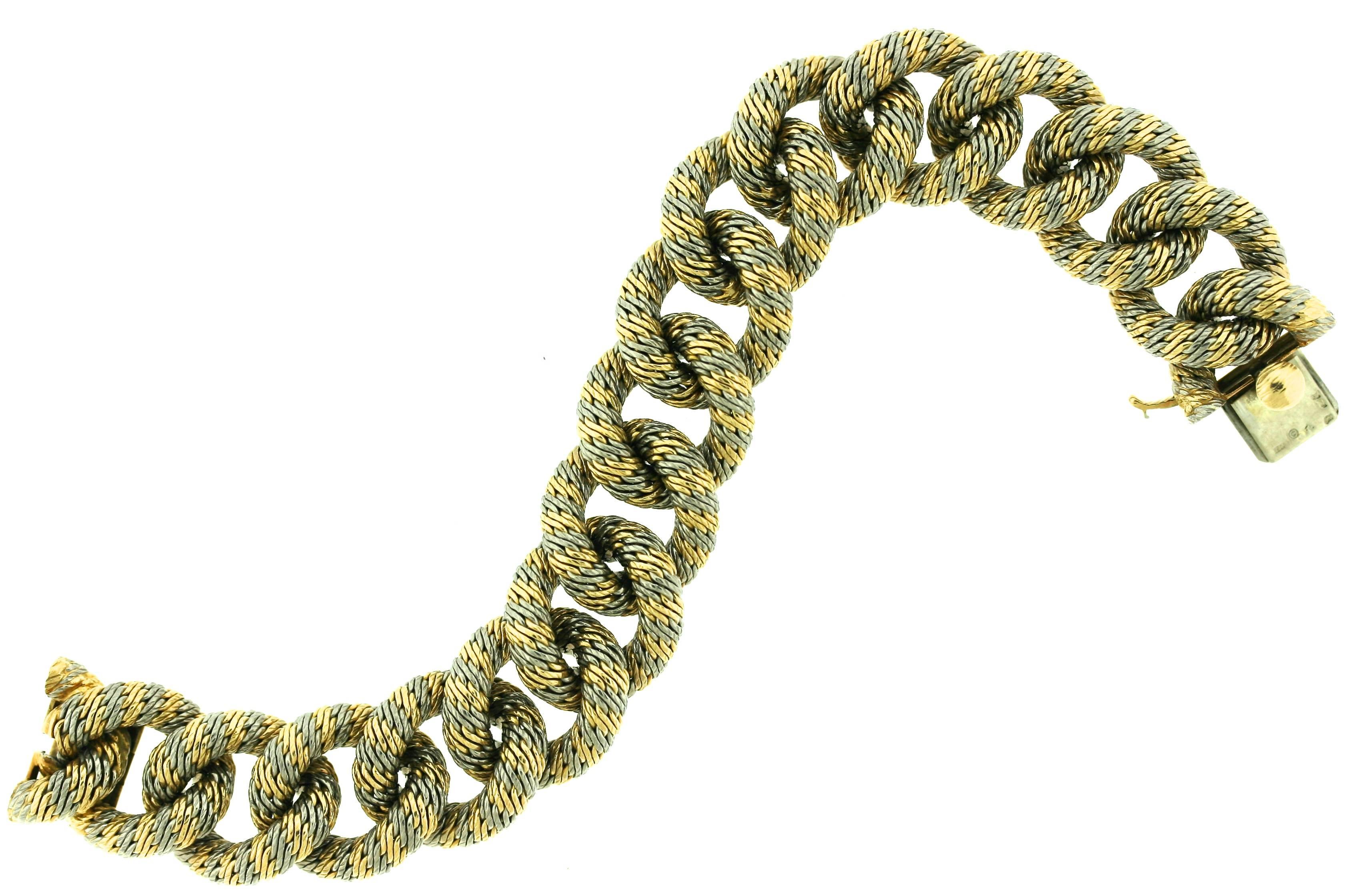 Van Cleef & Arpels Paris 18k gold and platinum heavy woven curb link bracelet. 7.75