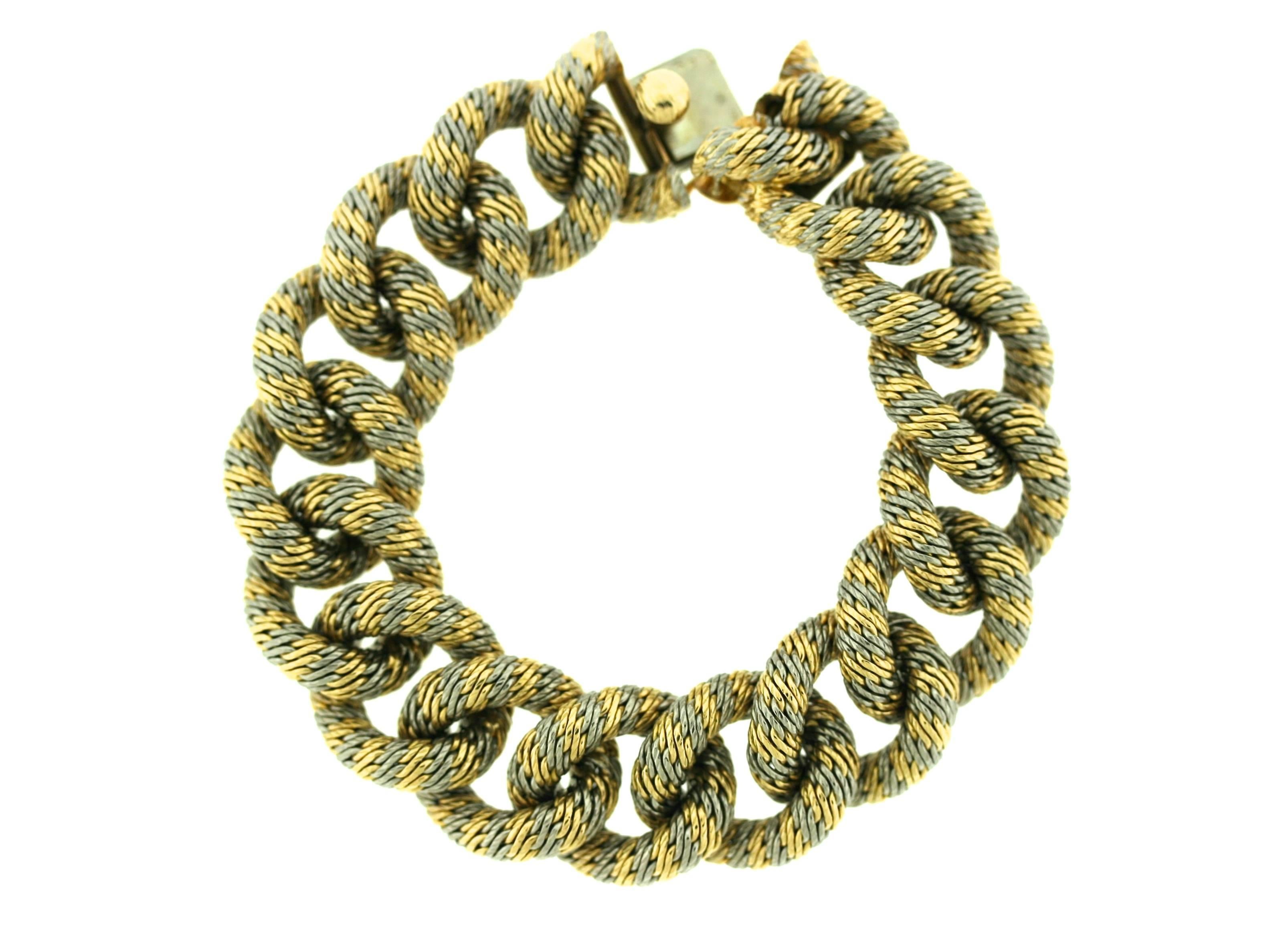 Van Cleef & Arpels Paris Gold Platinum Curb Link Bracelet In Excellent Condition For Sale In New York, NY