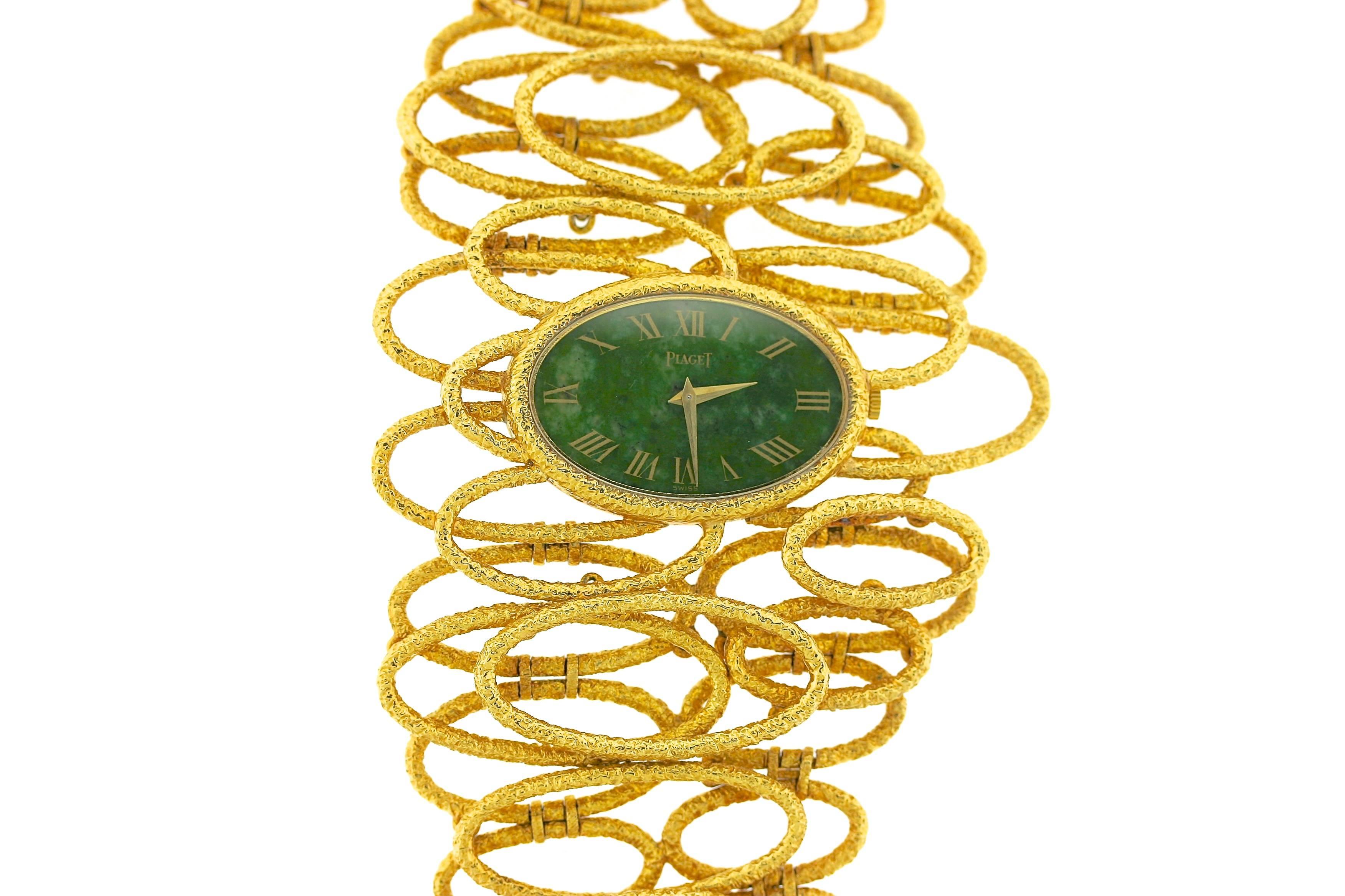 Piaget Yellow Gold Jade Bracelet Wristwatch In Excellent Condition In New York, NY