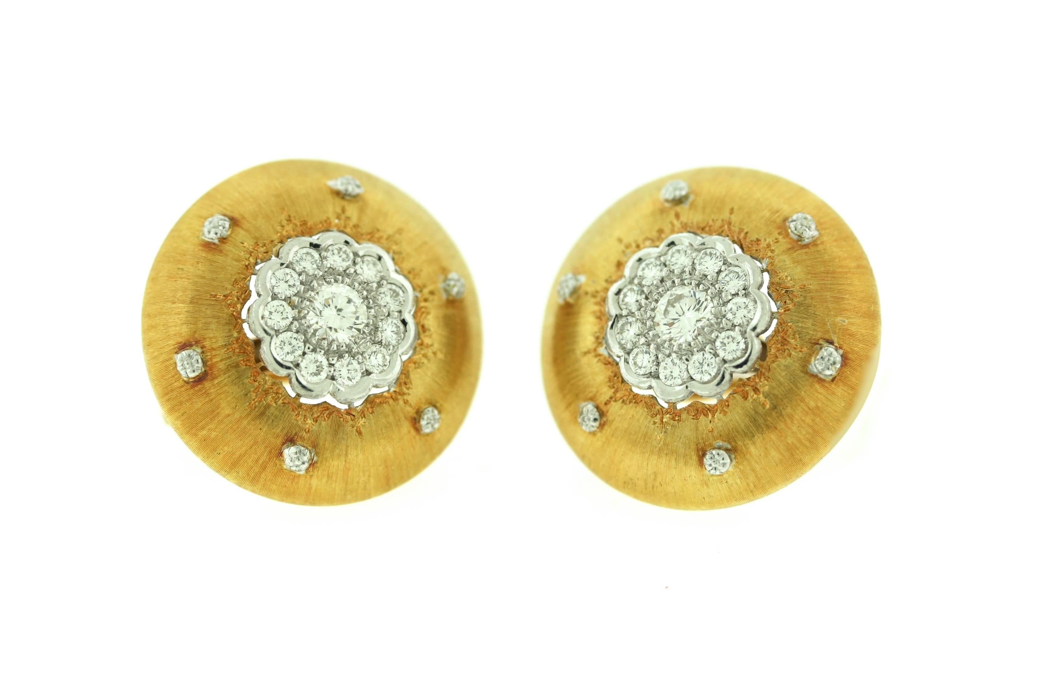 Buccellati Diamond Gold Earrings In Excellent Condition In New York, NY