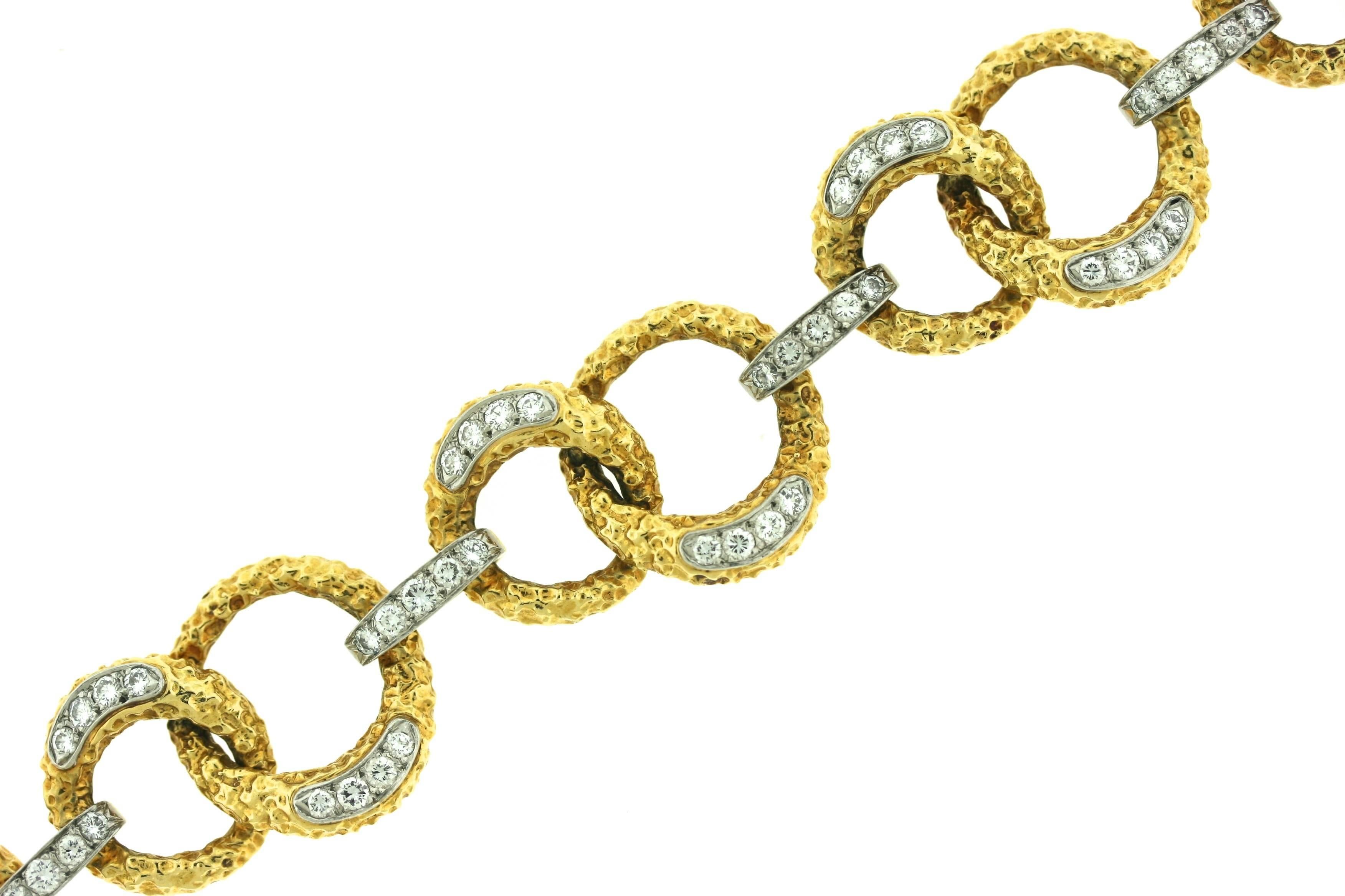 M. Gerard Diamond Textured Gold Link Bracelet  In Excellent Condition In New York, NY