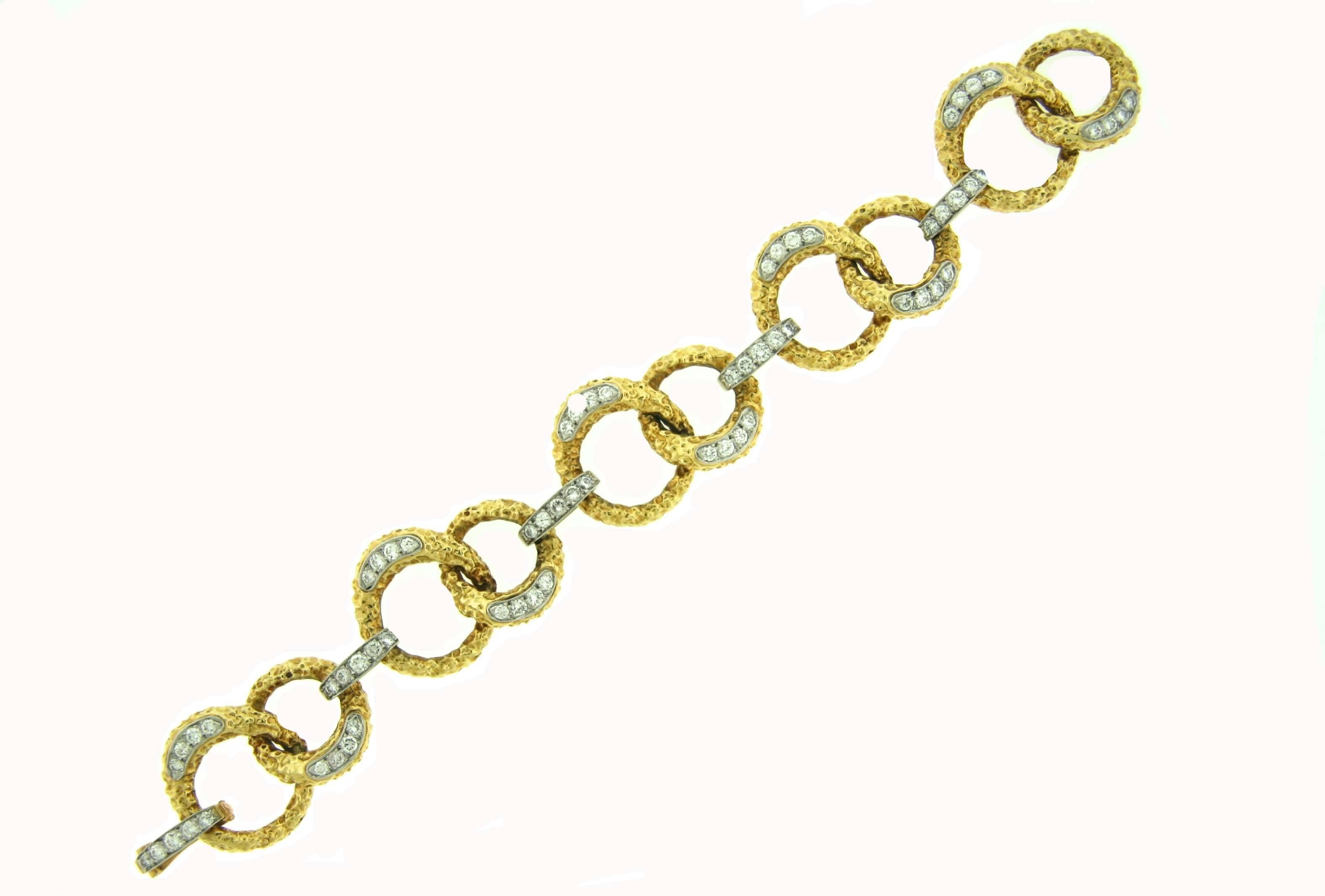 Women's M. Gerard Diamond Textured Gold Link Bracelet 