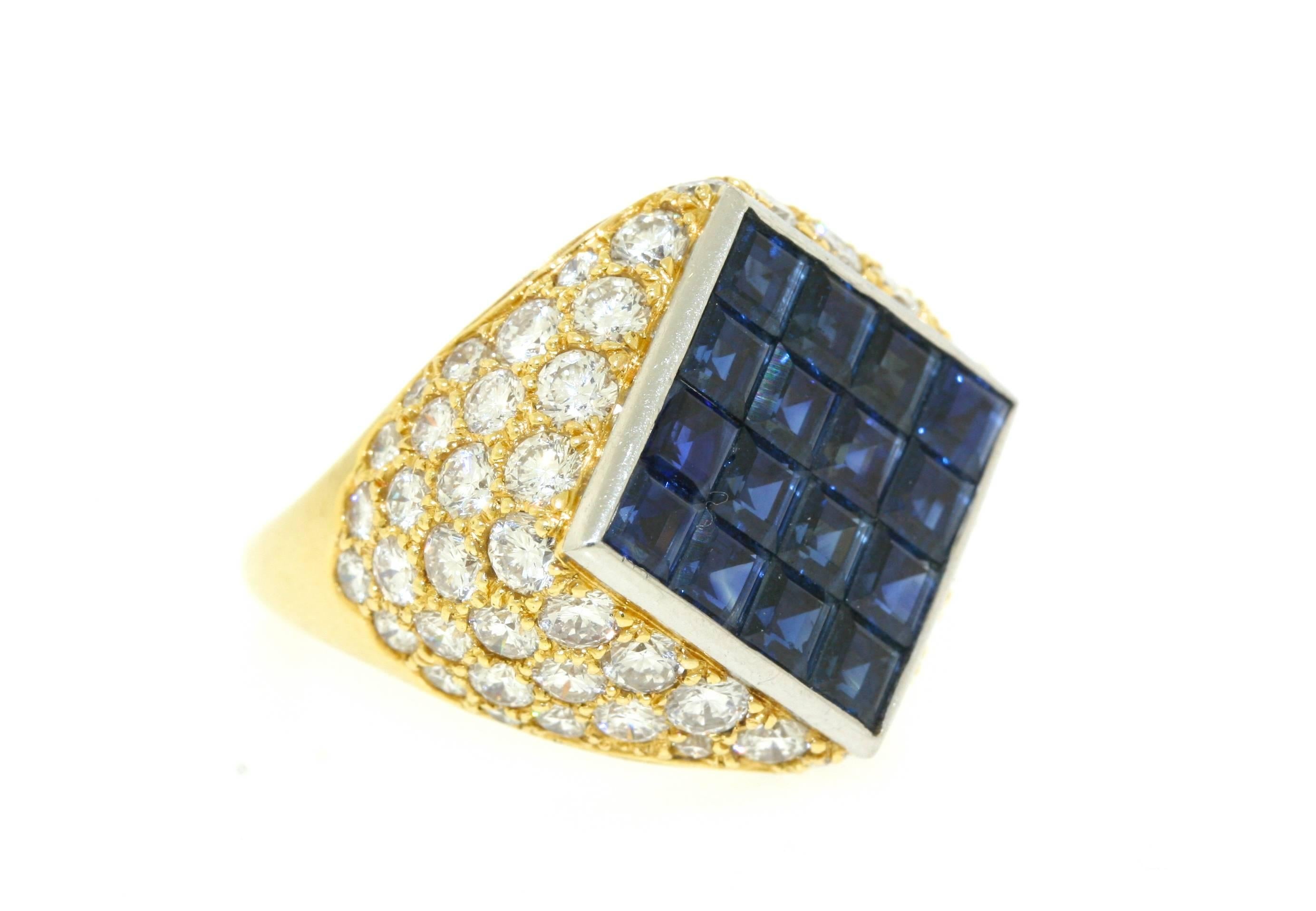 Van Cleef & Arpels Mystery Set Sapphire Diamond Gold Bombe Ring In Excellent Condition For Sale In New York, NY