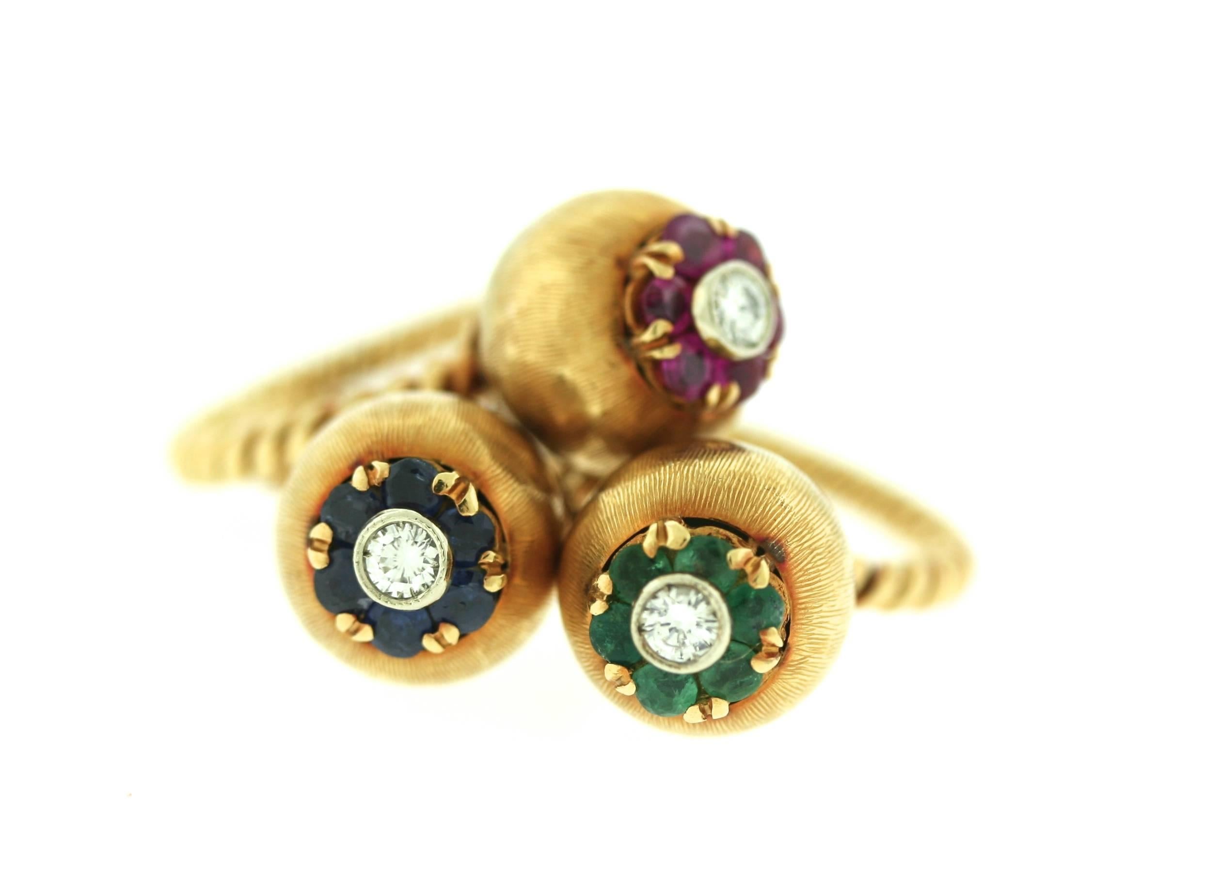 Women's 1960s Set of Three Gem Set Diamond Gold Rings For Sale