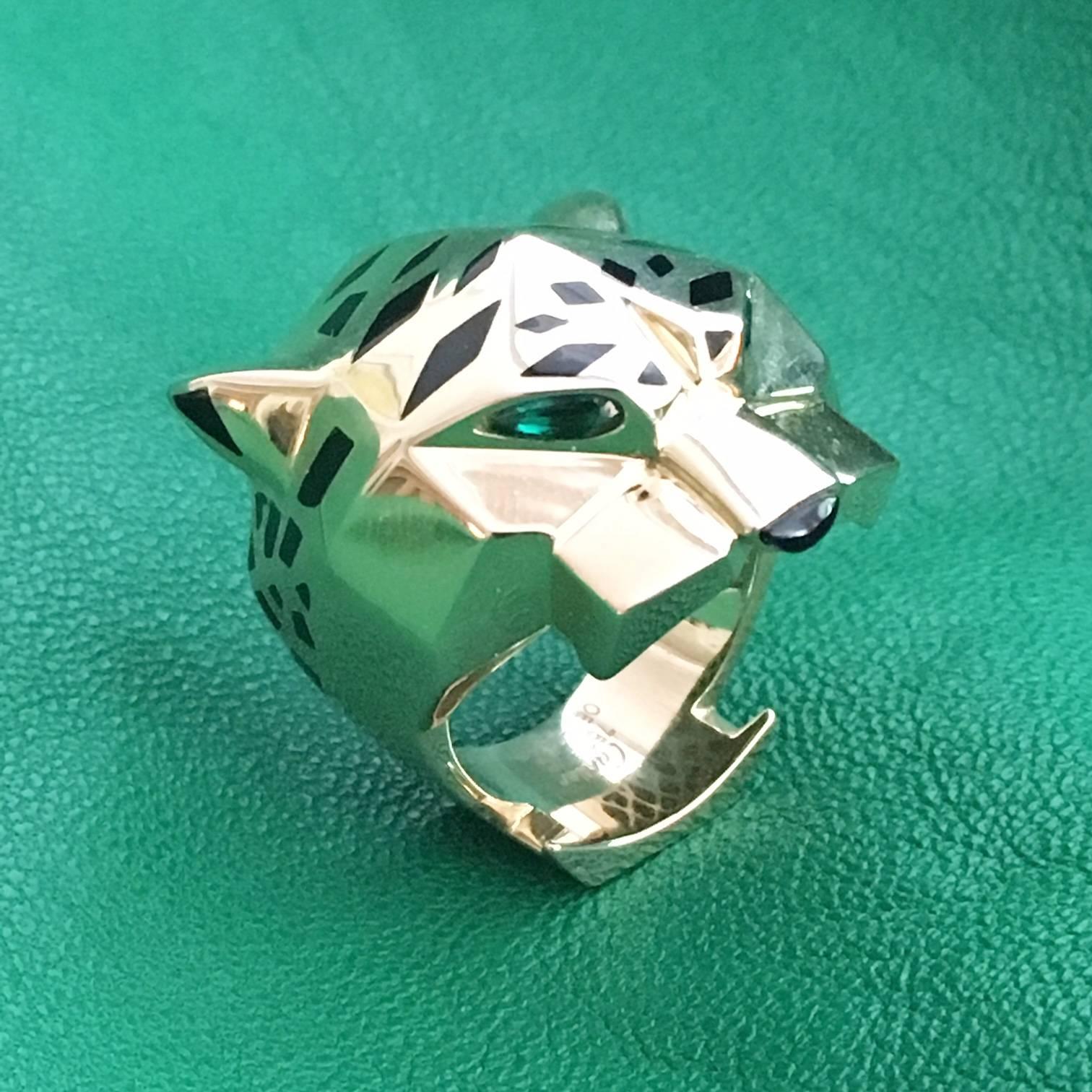 Cartier Enamel Onyx Peridot Gold Panthere Ring 1