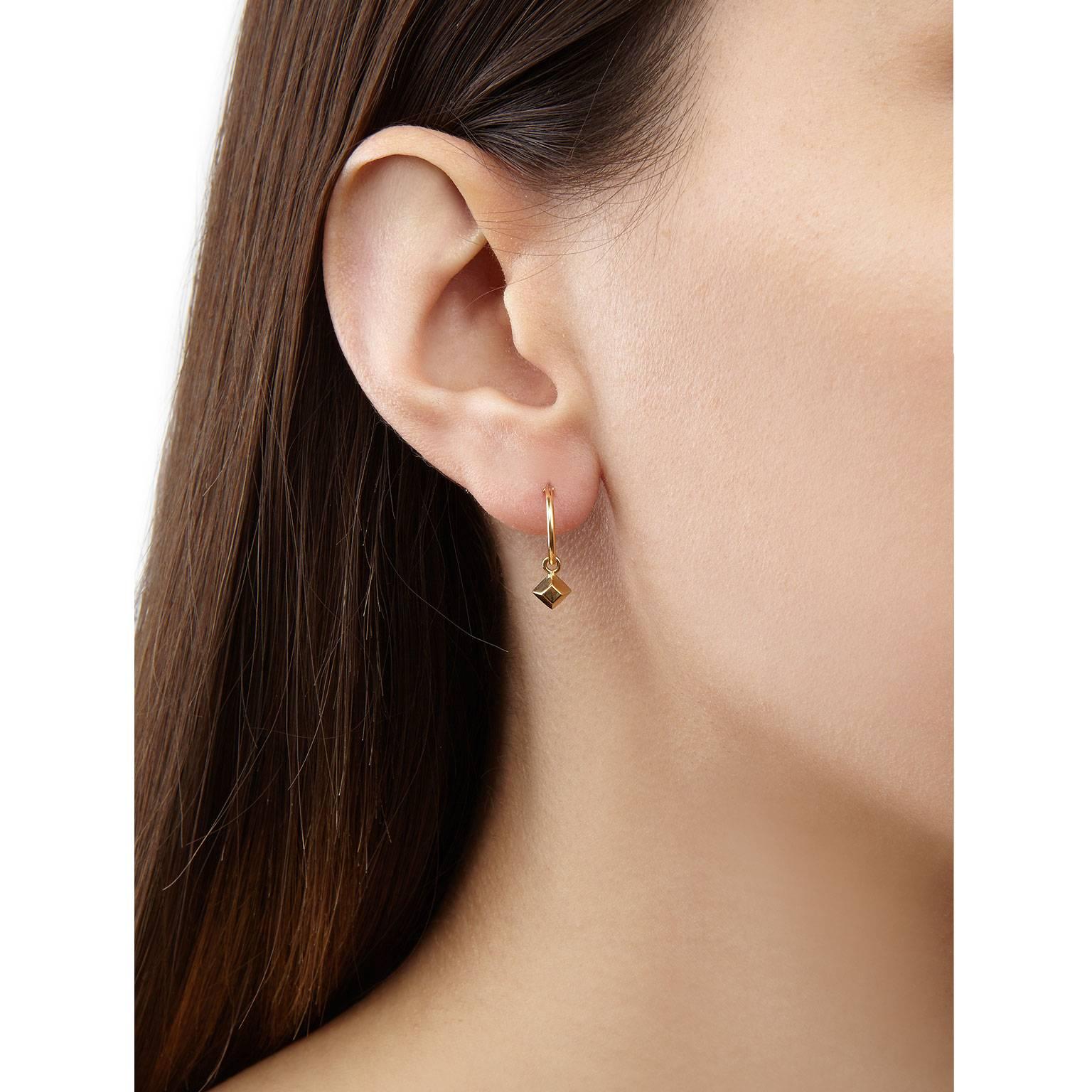 Contemporary Geometric Mini Gold Pyramid Hoop Earrings For Sale