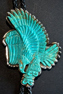 Vintage Extraordinary One-Of-A-Kind Kingman-Mine Turquoise Eagle Bolo Tie by J. Winston