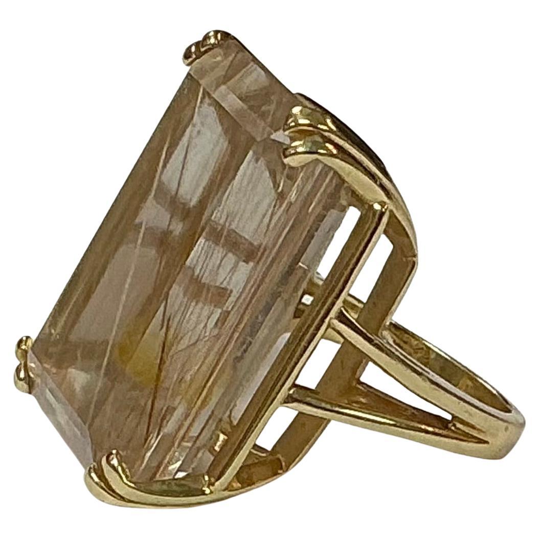 Large 14K Yellow Gold Reticulated Quartz Cocktail Ring. 23.03 Grams TW. The dimensions are approximately 30 mm x 20mm. Approximately 15+ carats. Marked 14k. Approximate size 7.0.