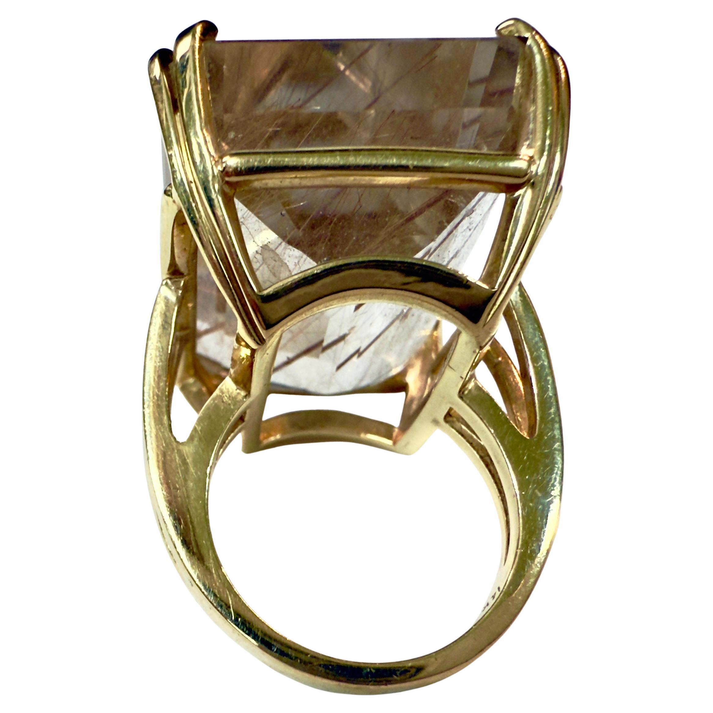 Modern Large 14K Yellow Gold Reticulated Quartz Cocktail Ring For Sale