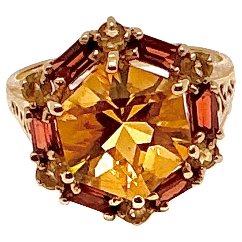 Emerald Cut 10K Yellow Gold Citrine Ring For Sale