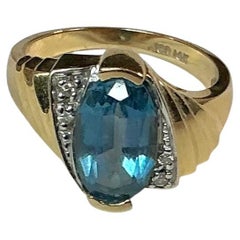 John C Rinker Blue Topaz 14K Yellow Gold and Diamond Ring