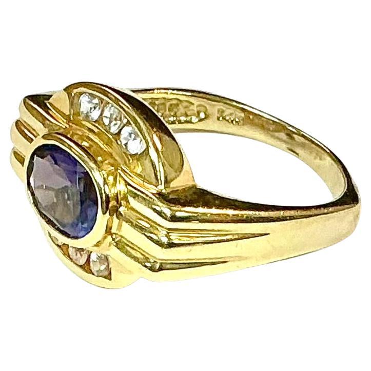 Purple Tanzanite 14K Yellow Gold and Diamond Ring For Sale 1