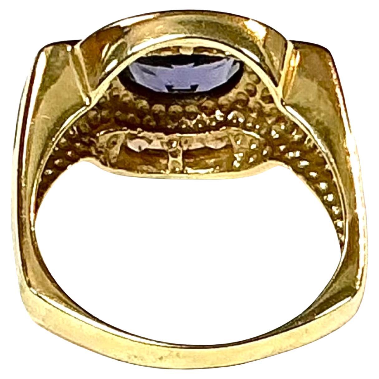 Women's or Men's Purple Tanzanite 14K Yellow Gold and Diamond Ring For Sale
