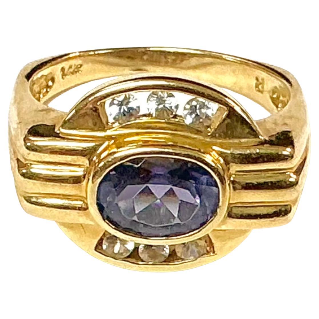 Purple Tanzanite 14K Yellow Gold and Diamond Ring