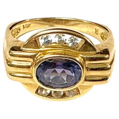 Bague en or jaune 14 carats et diamants avec tanzanite violette
