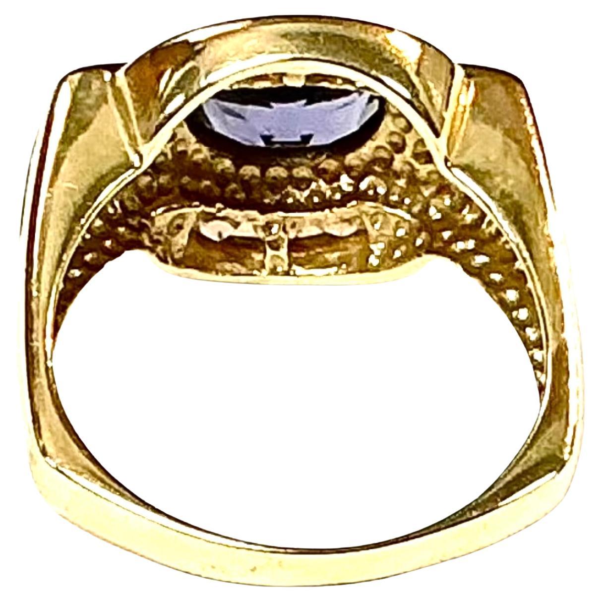 Purple Tanzanite 14K Yellow Gold and Diamond Ring For Sale 3