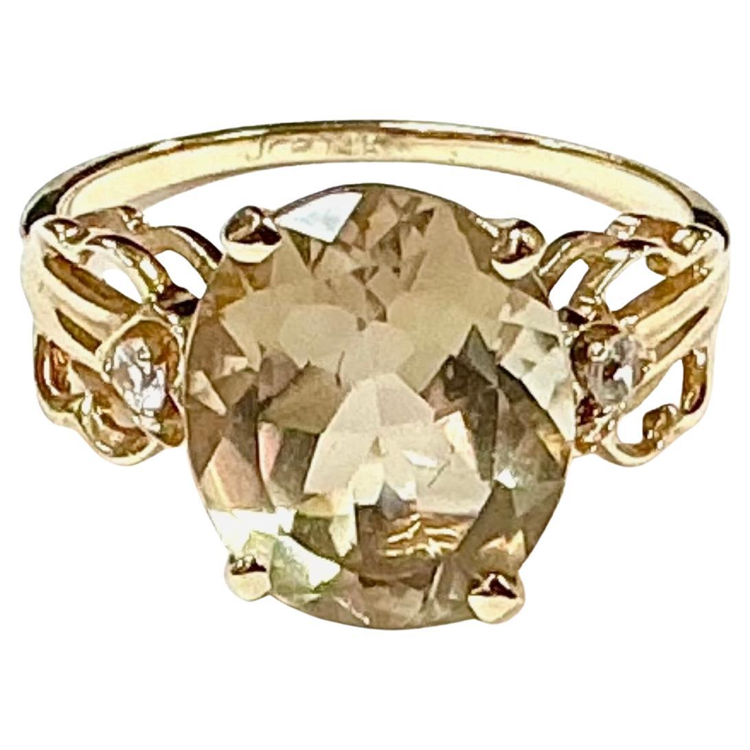 Quartz and Diamond 14K Yellow Gold Ring