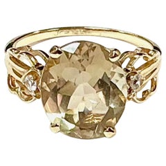 Quartz and Diamond 14K Yellow Gold Ring