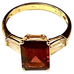 Garnet With Diamond Baguettes 14K Yellow Gold Ring