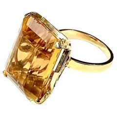Anillo de oro amarillo de 14 quilates Citrino talla esmeralda de 15 quilates
