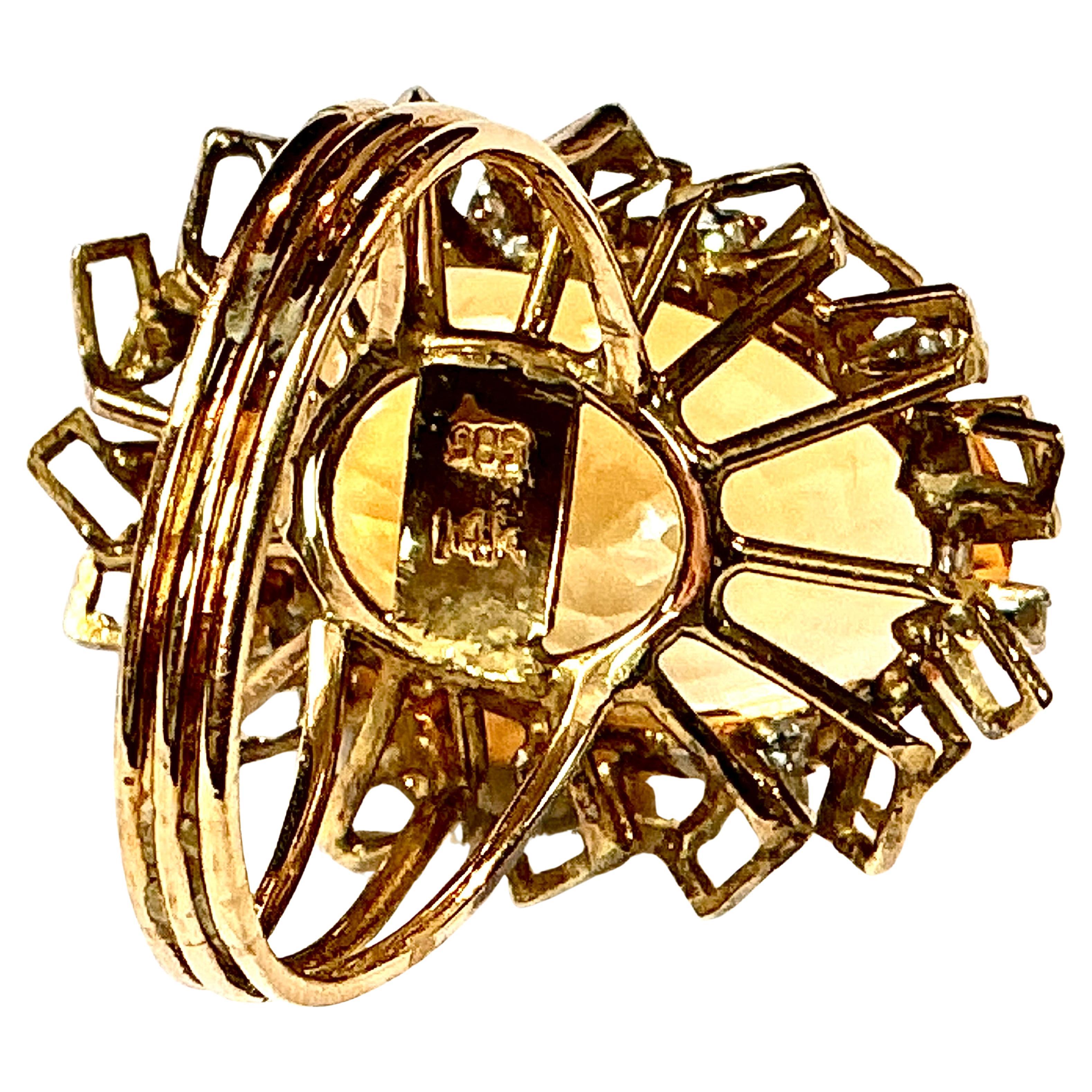 Bague en or jaune 14 carats, citrine et diamants