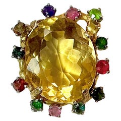 Anillo de oro amarillo de 18 quilates con citrino y múltiples piedras preciosas de aproximadamente 12 quilates