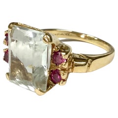 Bague en or jaune 14K, aigue-marine et rubis