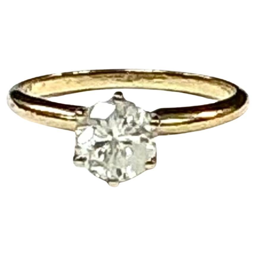 Anello solitario di diamanti vintage con taglio rotondo da un carato