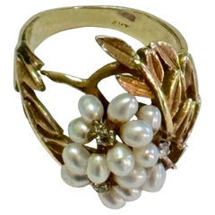 14K Yellow Gold Mid-Century Seed Pearl Cocktail Ring