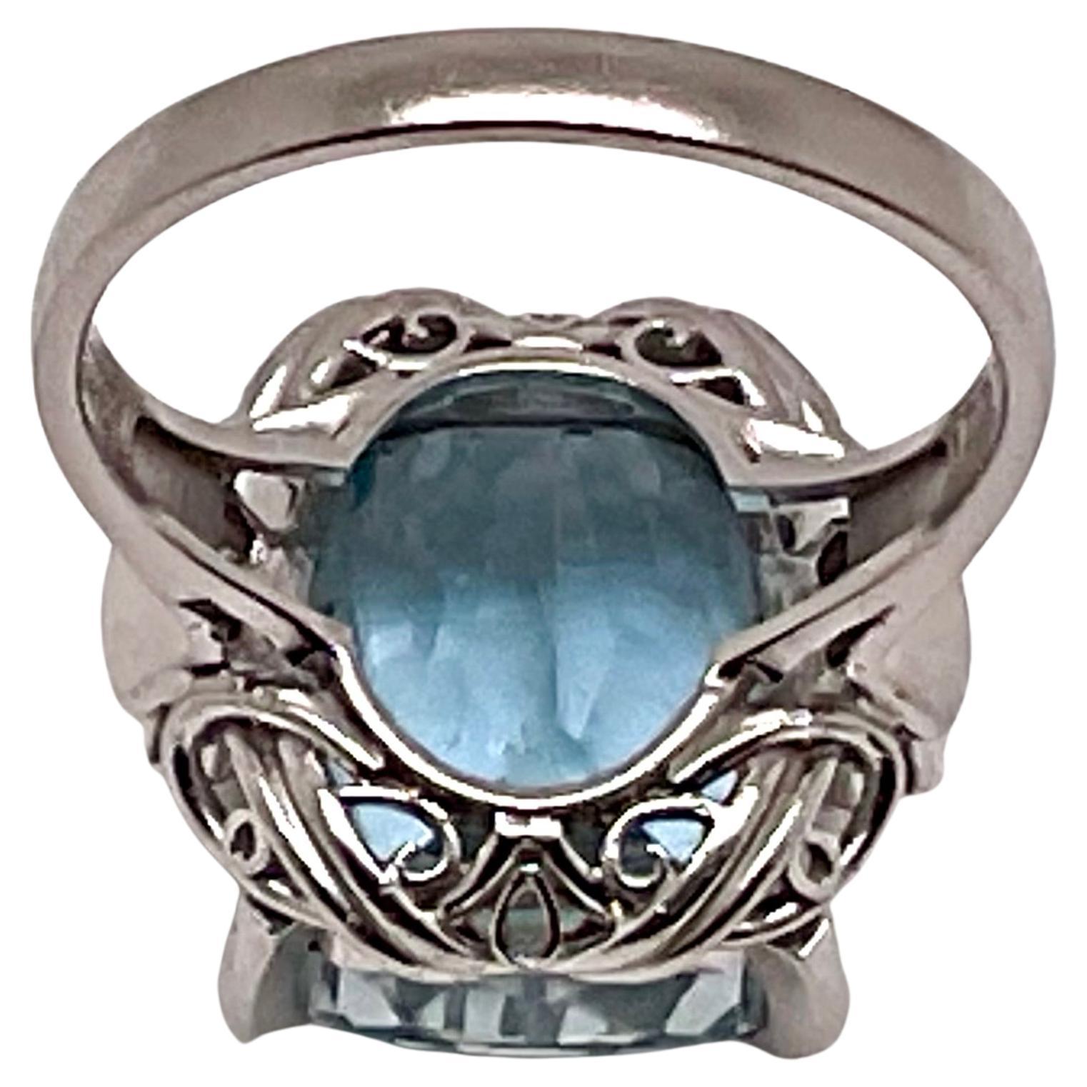 De las mujeres Anillo Cóctel Aguamarina y Diamante Platino en venta
