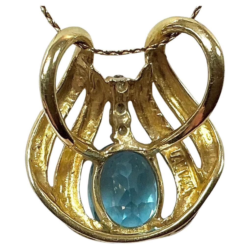 Taglio ovale Ciondolo con acquamarina in oro giallo 14kt.