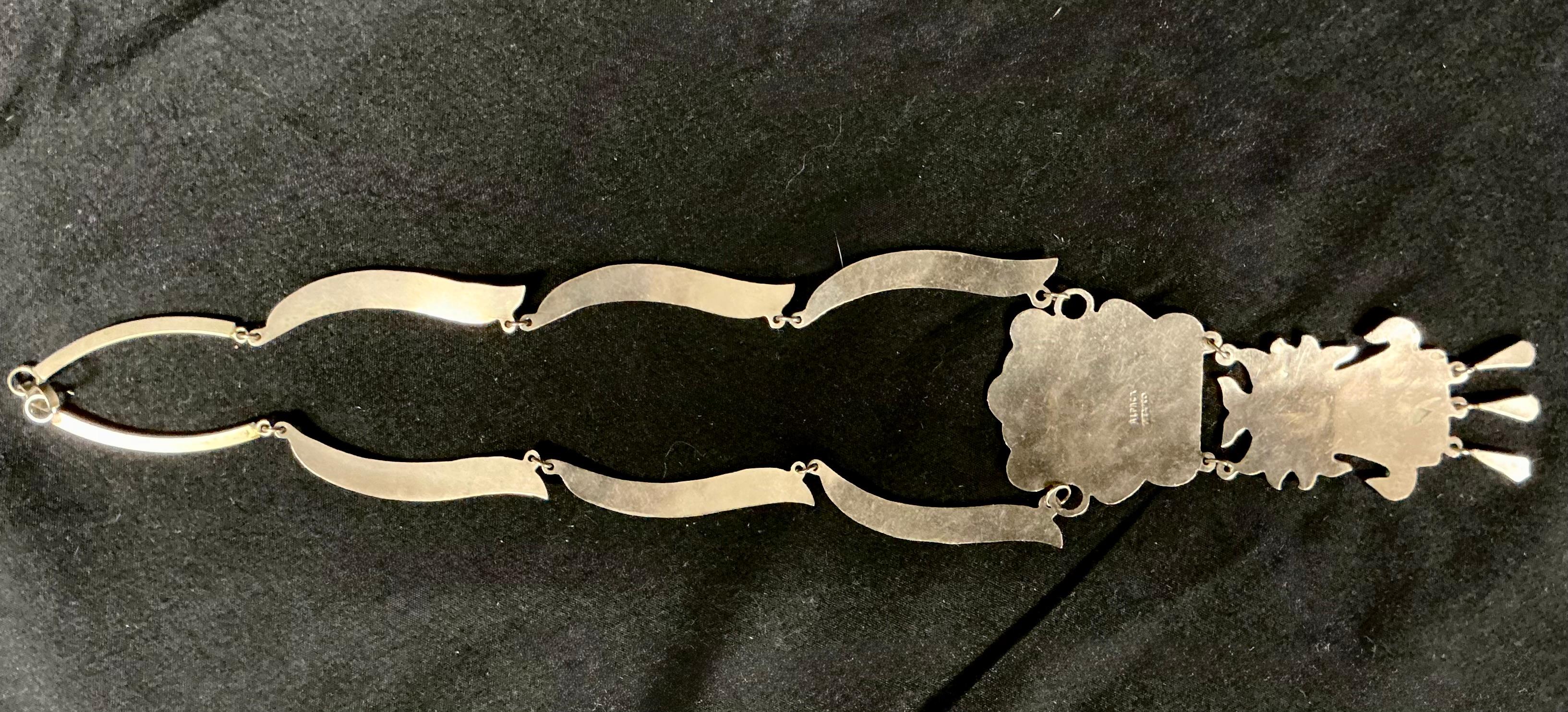 da uomo o donna Collana con intarsio di alpaca messicano in argento sterling e turchese in vendita