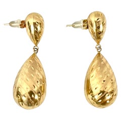 Vintage 14K Yellow Gold Textured Drop Earrings, 1970s