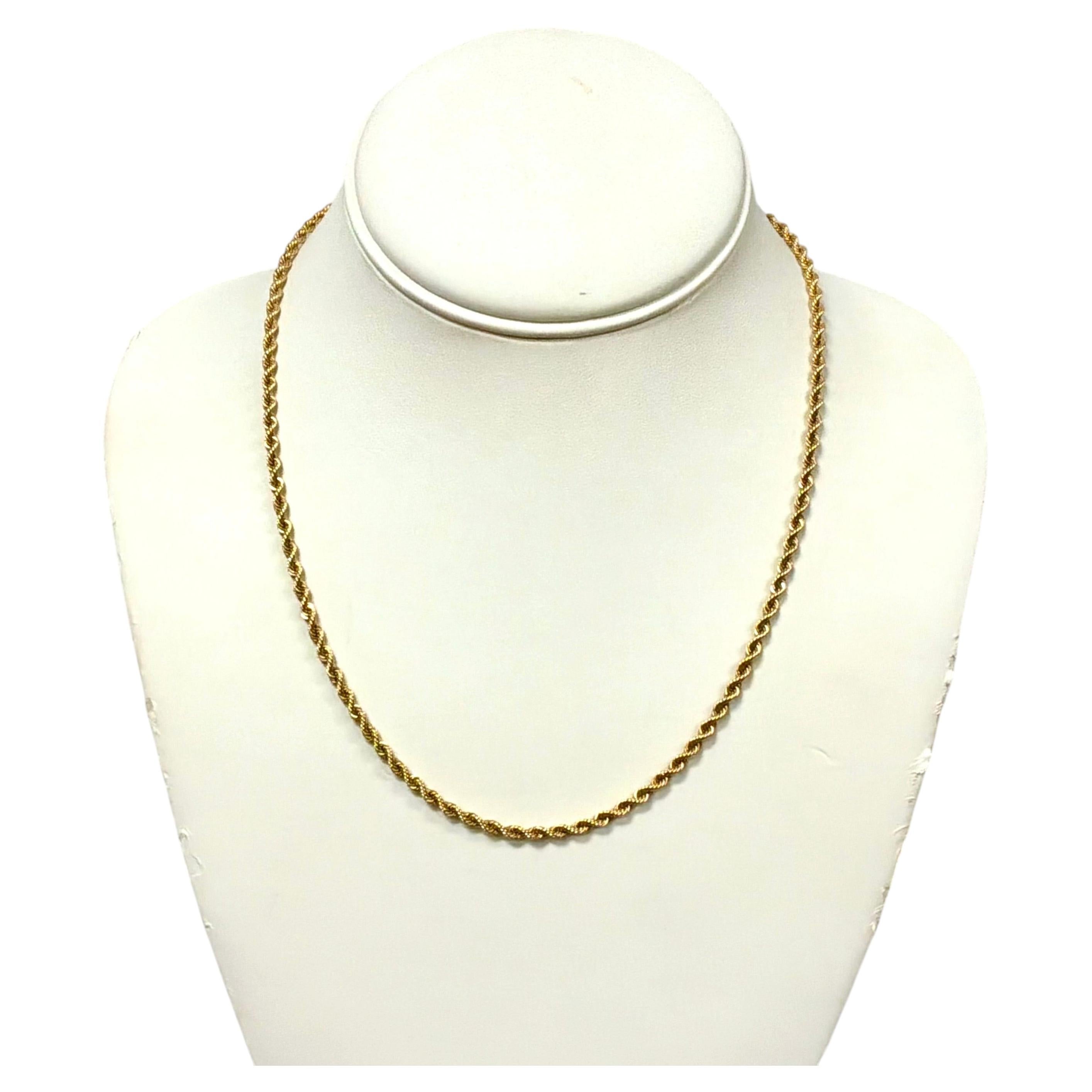 Collana a corda ritorta in oro giallo 14k, 18 pollici in vendita